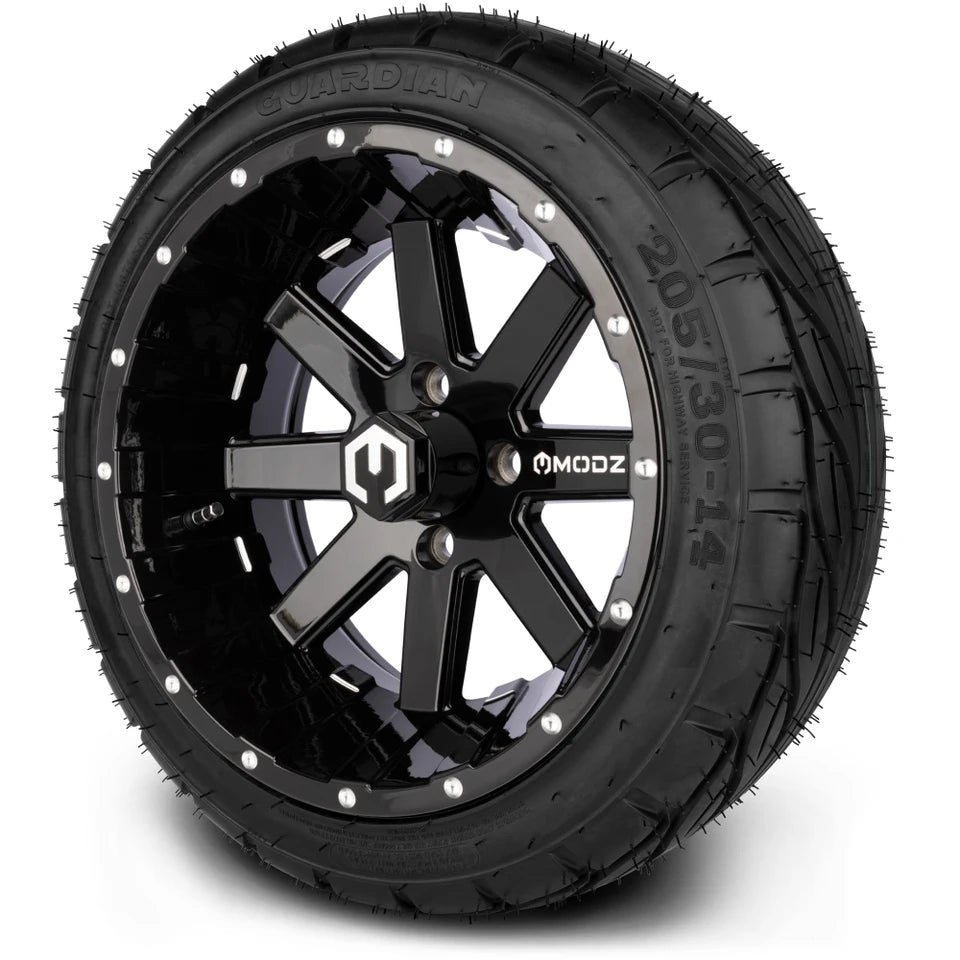 MODZ® 14" Assault Glossy Black Ball Mill - LowPro Street Tire and Wheels Combo