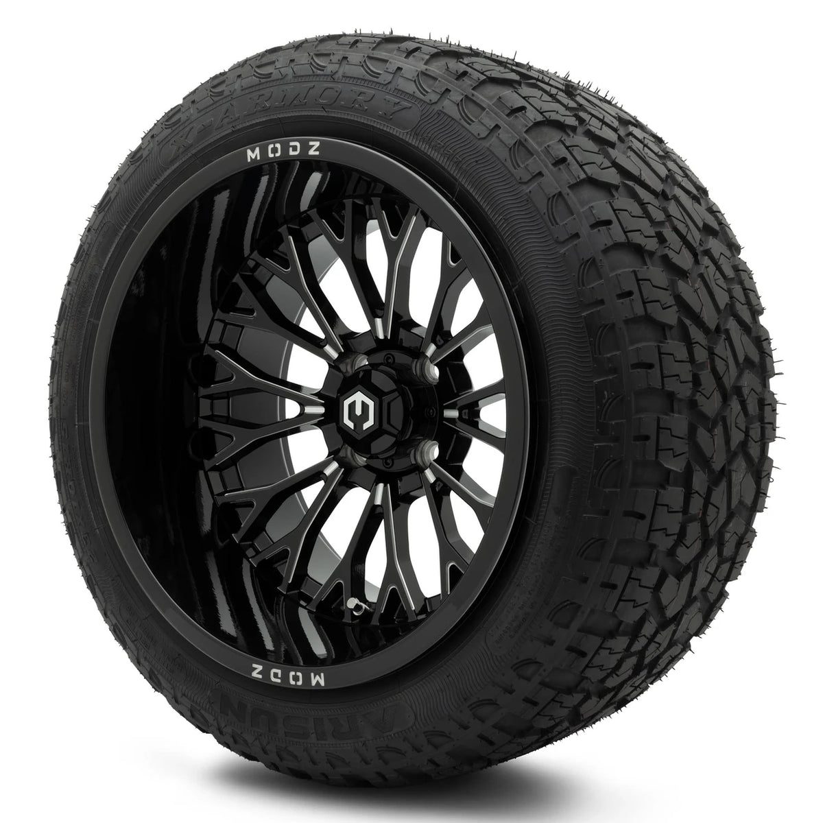 MODZ® 15x10" Convict Glossy Black with Ball Mill - Lifted Tires and Wheels Combo