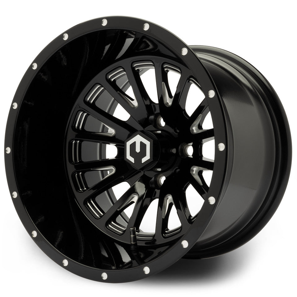 MODZ® 14" Assassin Glossy Black with Ball Mill Golf Cart Wheel