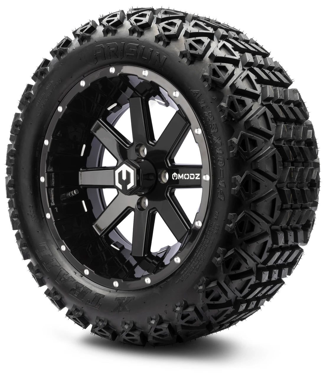 MODZ® 14" Assault Glossy Black Ball Mill - Lifted Tires and Wheels Combo