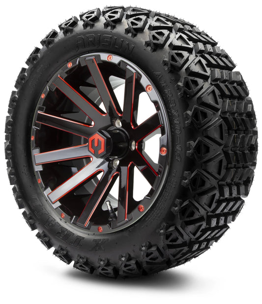 MODZ® 14" Mauler Red and Black Ball Mill - Lifted Tires and Wheels Combo