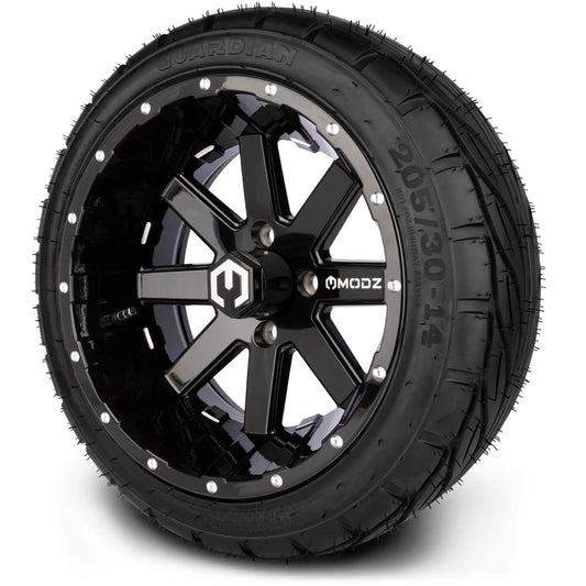 MODZ® 14" Assault Glossy Black Ball Mill - LowPro Street Tire and Wheels Combo