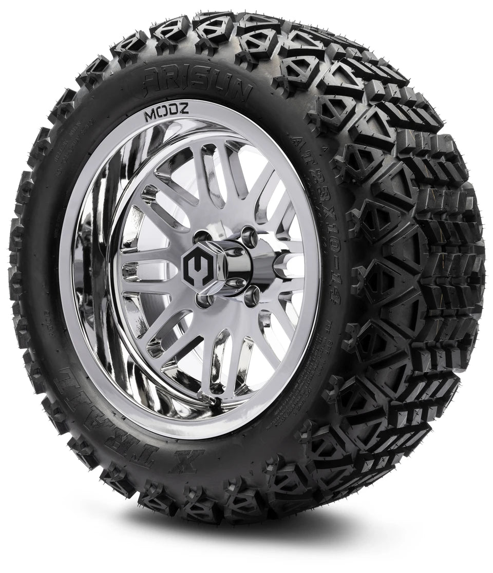 MODZ® 14" Mayhem Chrome - Lifted Tires and Wheels Combo