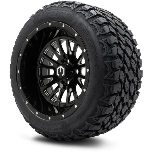 MODZ® 14x10" Assassin Glossy Black with Ball Mill - Lifted Tires and Wheels Combo