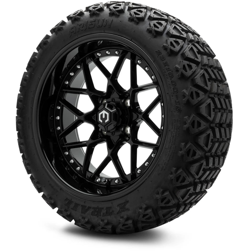 MODZ® 15" Formula Glossy Black - Lifted Tires and Wheels Combo
