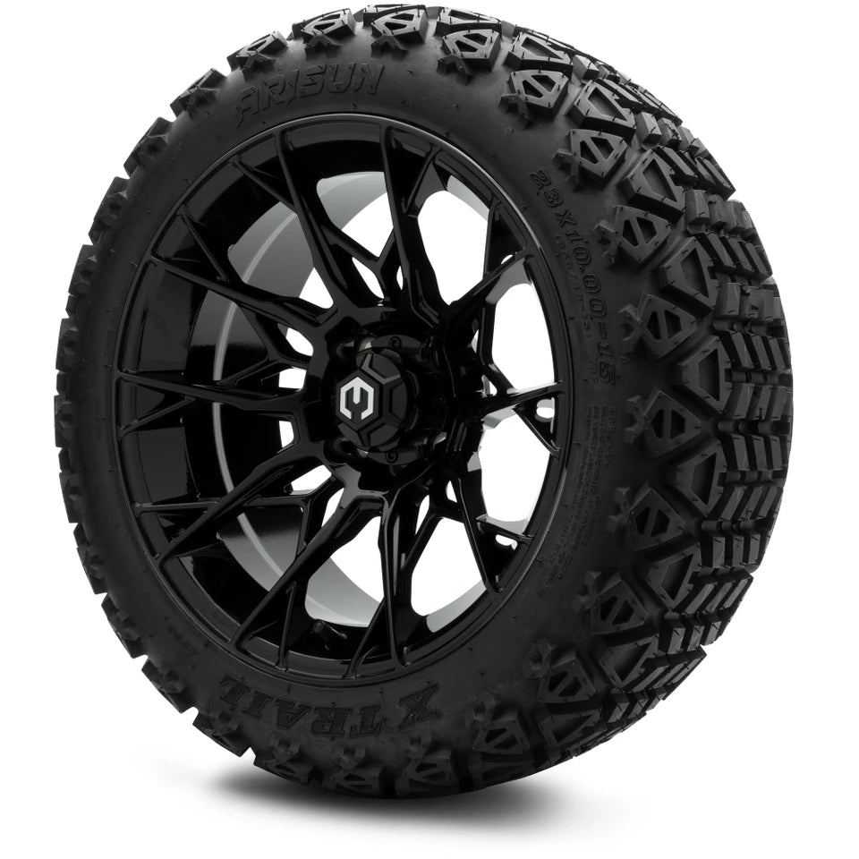 MODZ® 15" Chaos Glossy Black - Lifted Tires and Wheels Combo