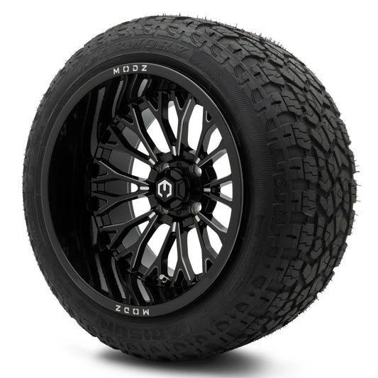 MODZ® 15x10" Convict Glossy Black with Ball Mill - Lifted Tires and Wheels Combo