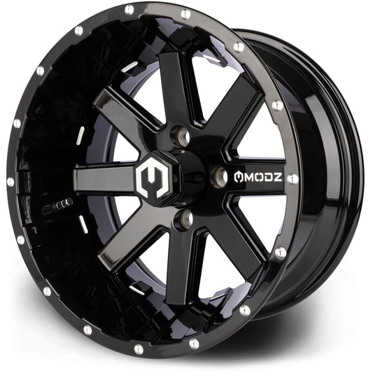 MODZ® 14" Assault Glossy Black with Ball Mill Golf Cart Wheel