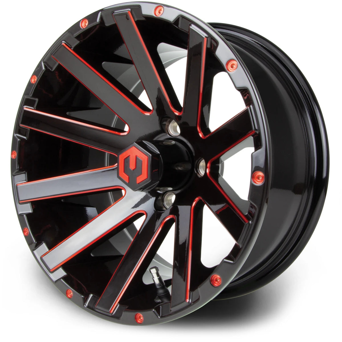 MODZ® 14" Mauler Glossy Red and Black with Ball Mill Golf Cart Wheel