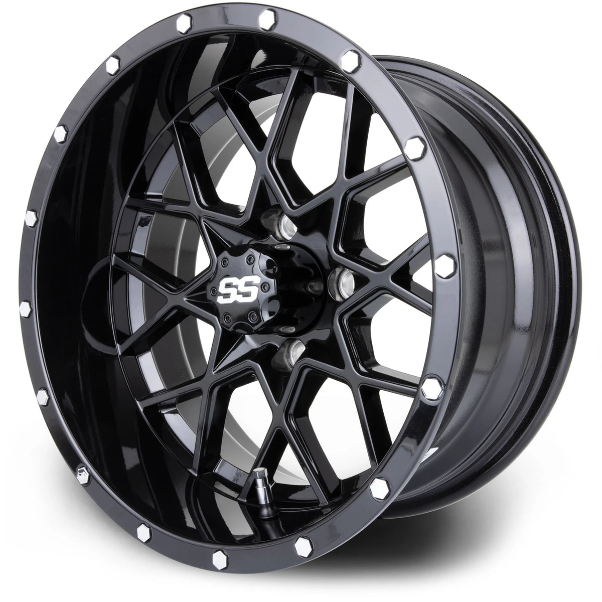MODZ® Classic 14" Vortex Glossy Black Golf Cart Wheel