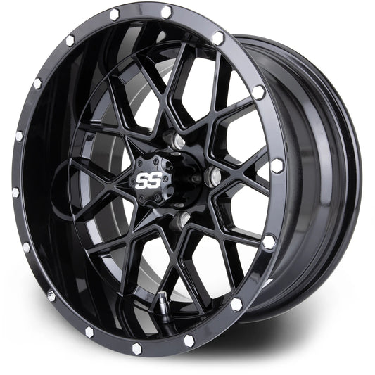 MODZ® Classic 14" Vortex Glossy Black Golf Cart Wheel