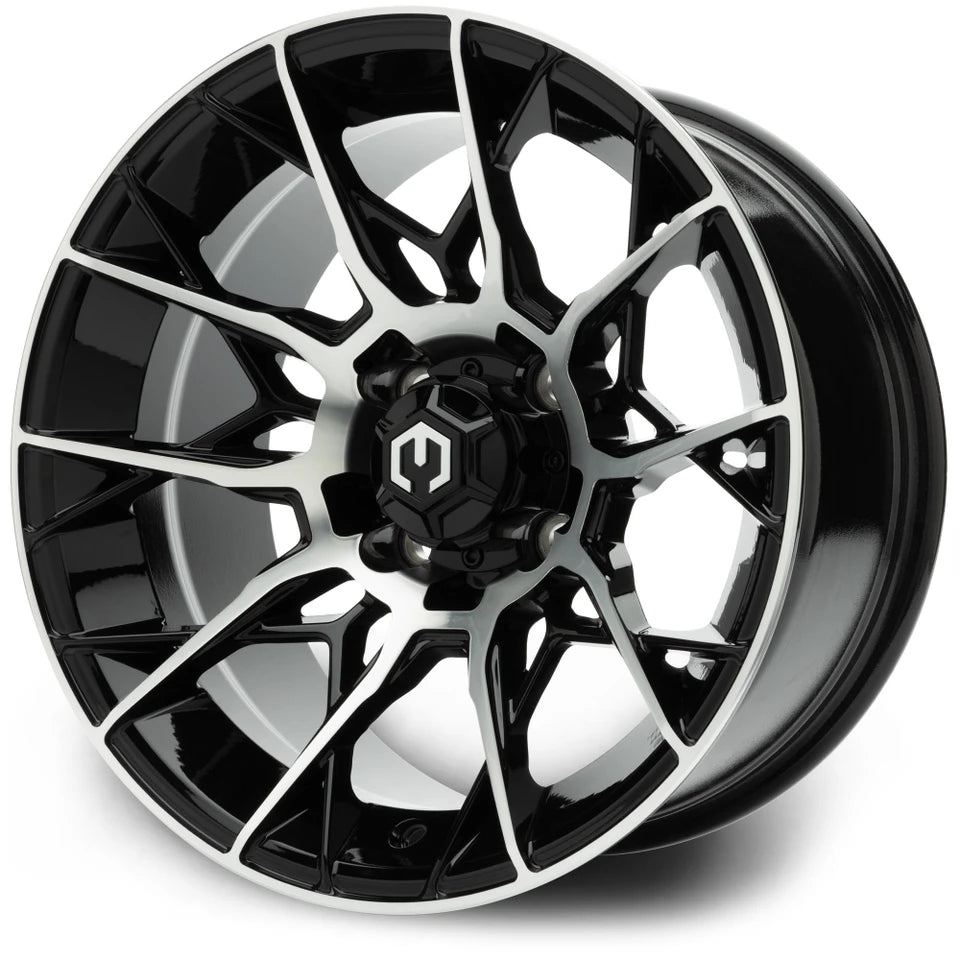 MODZ® 14" Chaos Glossy Black with Ball Mill Golf Cart Wheel