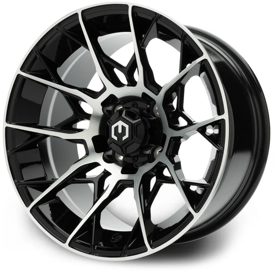 MODZ® 14" Chaos Glossy Black with Ball Mill Golf Cart Wheel