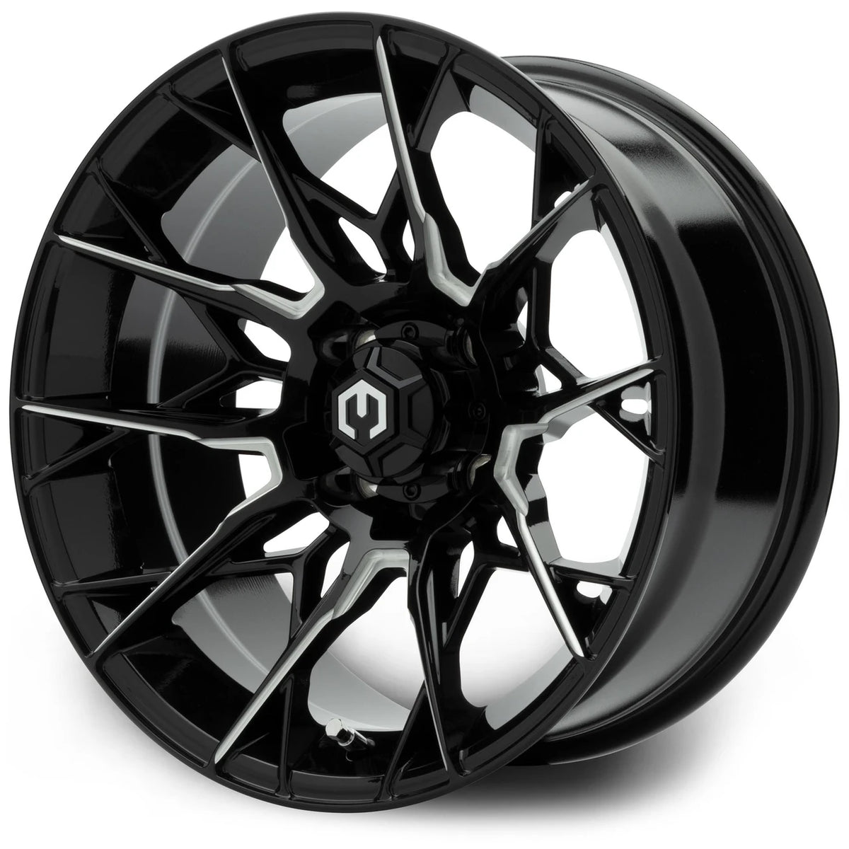 MODZ® 15" Chaos Glossy Black with Ball Mill Golf Cart Wheel