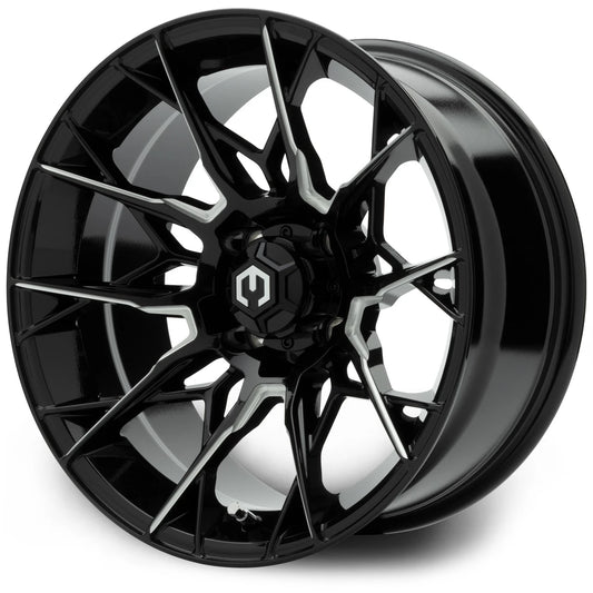 MODZ® 15" Chaos Glossy Black with Ball Mill Golf Cart Wheel