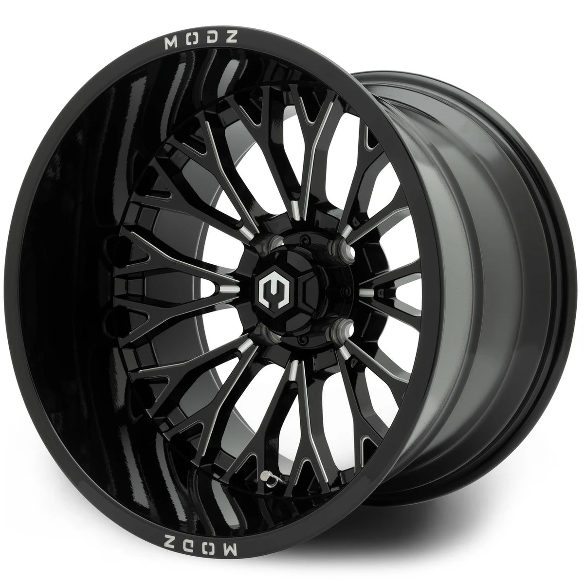 MODZ® 15x10" Convict Glossy Black with Ball Mill Golf Cart Wheel