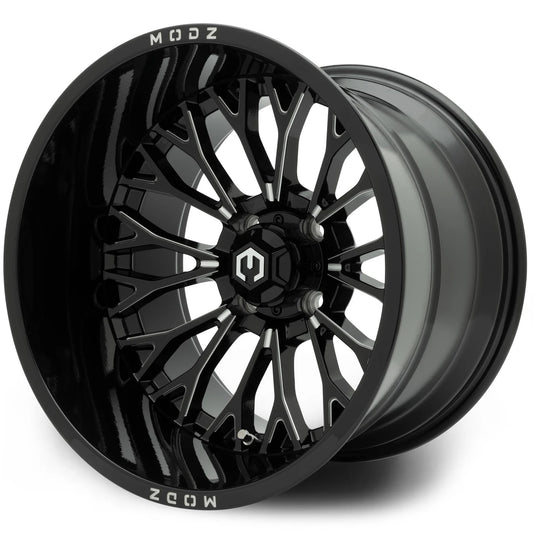 MODZ® 15x10" Convict Glossy Black with Ball Mill Golf Cart Wheel